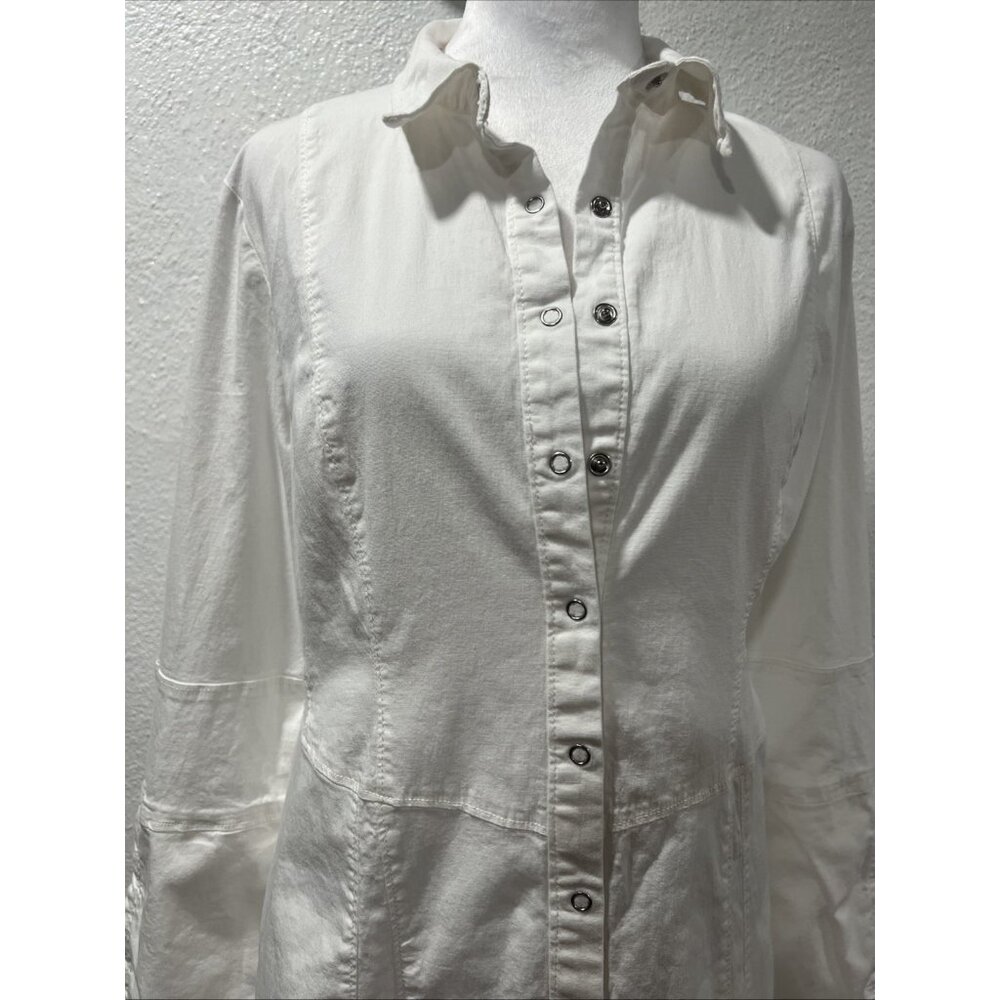 Free People Dress Womens Large White Thea Mini Snap Shirt Dress‎ Open Tunic - Picture 6 of 16